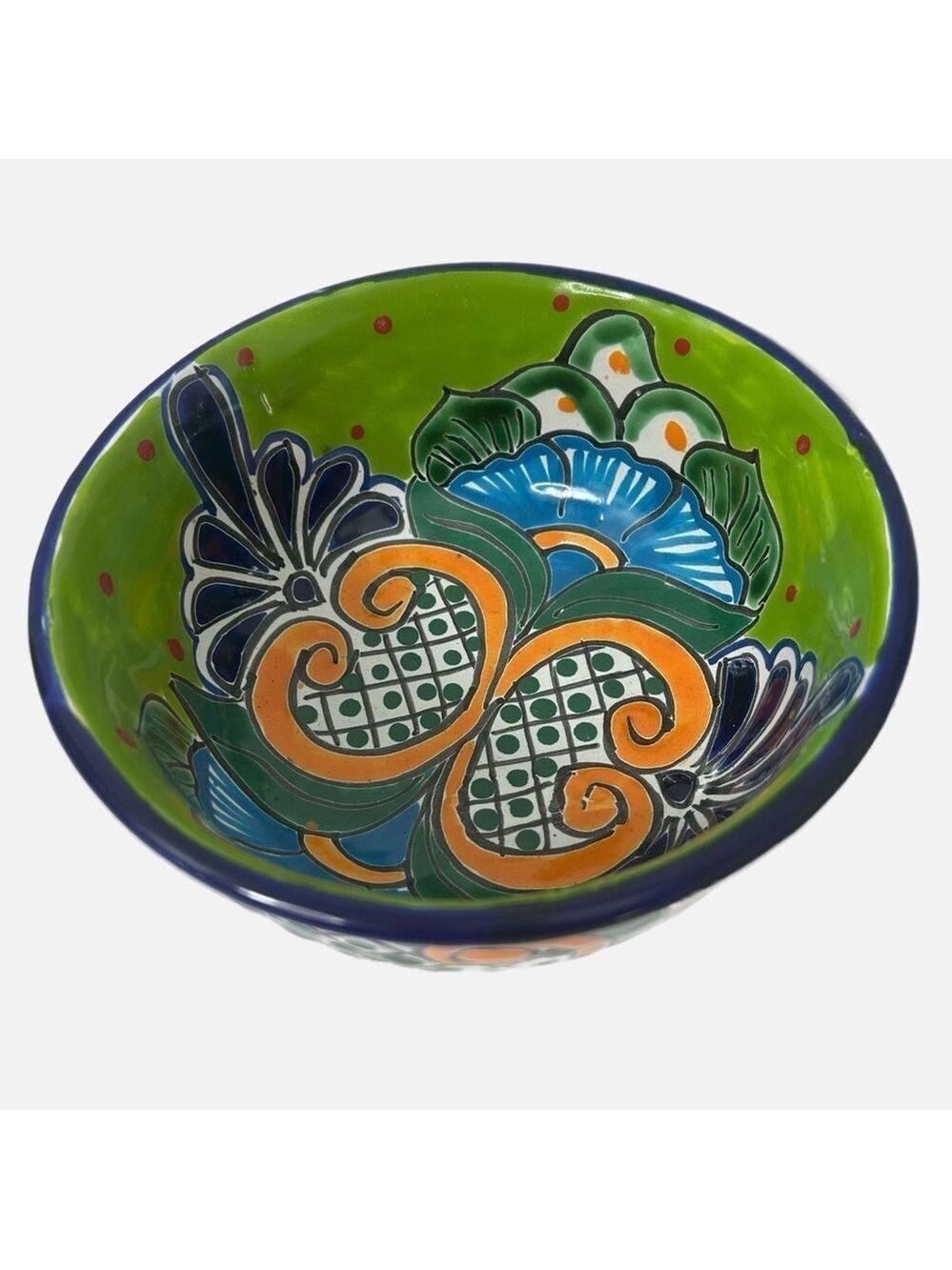 Talavera Mexico Pottery Hand Painted Footed Trinket Bowl Floral Colorful